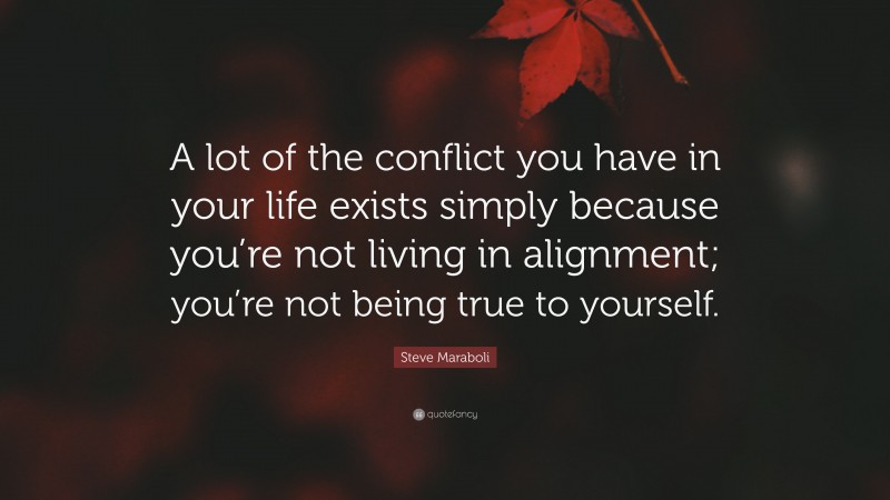 Steve Maraboli Quote: “A lot of the conflict you have in your life exists simply because you’re not living in alignment; you’re not being true to yourself.”