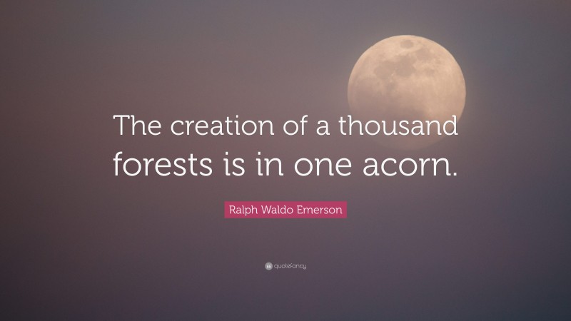 Ralph Waldo Emerson Quote: “The creation of a thousand forests is in one acorn.”