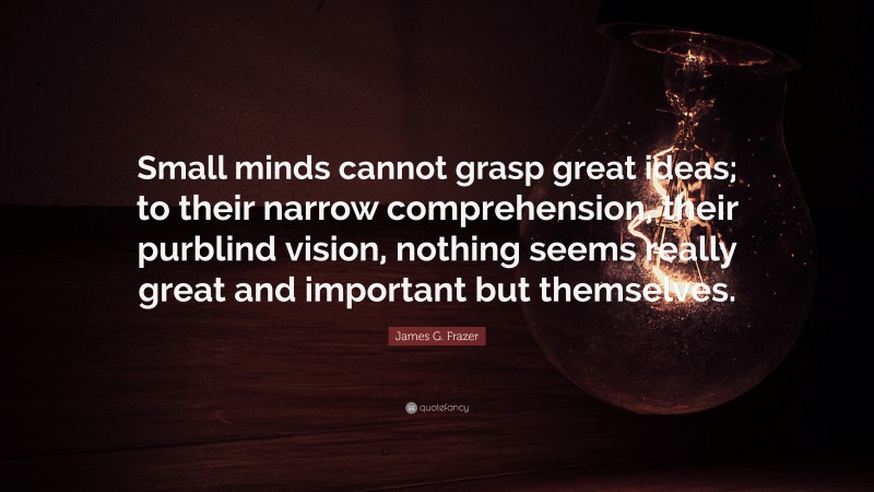 James G. Frazer Quote: “Small minds cannot grasp great ideas; to their narrow comprehension, their purblind vision, nothing seems really great and important but themselves.”