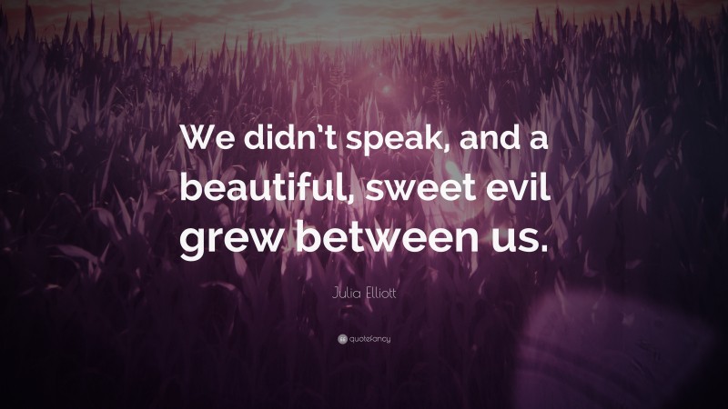 Julia Elliott Quote: “We didn’t speak, and a beautiful, sweet evil grew between us.”