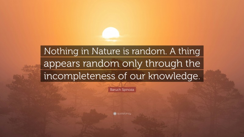 Baruch Spinoza Quote: “Nothing in Nature is random. A thing appears random only through the incompleteness of our knowledge.”