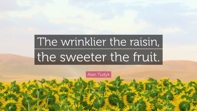 Alan Tudyk Quote: “The wrinklier the raisin, the sweeter the fruit.”