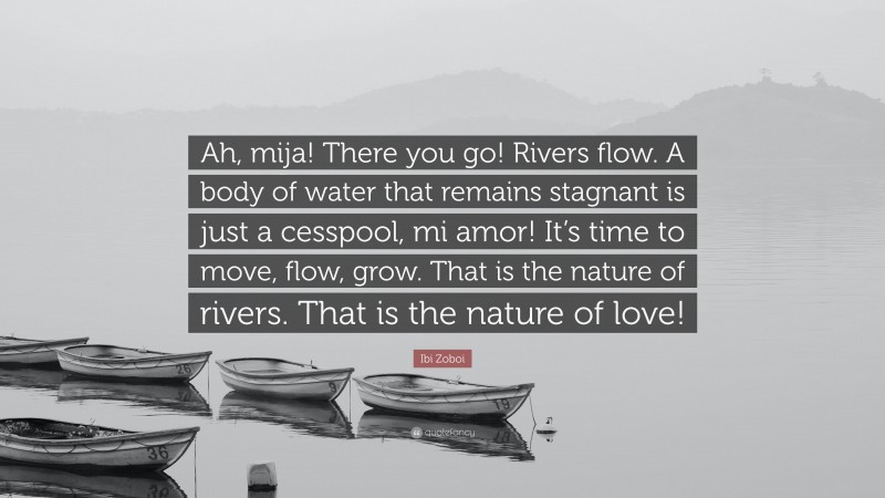 Ibi Zoboi Quote: “Ah, mija! There you go! Rivers flow. A body of water that remains stagnant is just a cesspool, mi amor! It’s time to move, flow, grow. That is the nature of rivers. That is the nature of love!”