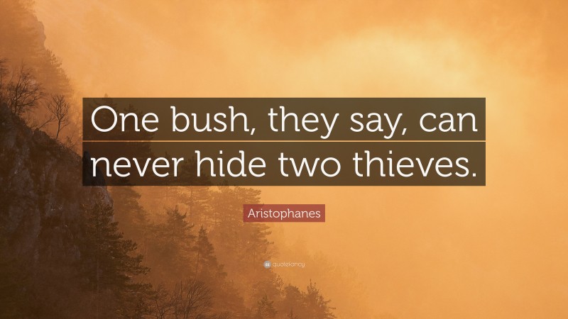 Aristophanes Quote: “One bush, they say, can never hide two thieves.”