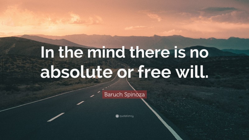 Baruch Spinoza Quote: “In the mind there is no absolute or free will.”
