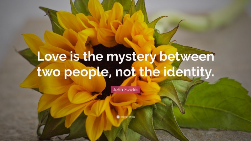 John Fowles Quote: “Love is the mystery between two people, not the identity.”