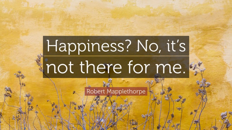 Robert Mapplethorpe Quote: “Happiness? No, it’s not there for me.”