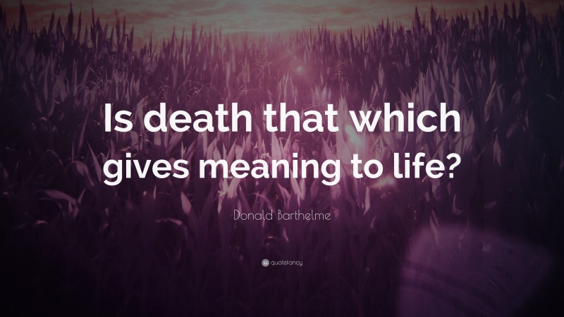 Donald Barthelme Quote: “Is death that which gives meaning to life?”