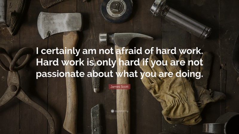 James Scott Quote: “I certainly am not afraid of hard work. Hard work is only hard if you are not passionate about what you are doing.”