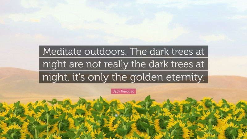 Jack Kerouac Quote: “Meditate outdoors. The dark trees at night are not really the dark trees at night, it’s only the golden eternity.”