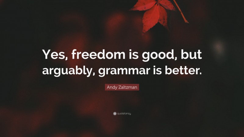 Andy Zaltzman Quote: “Yes, freedom is good, but arguably, grammar is better.”