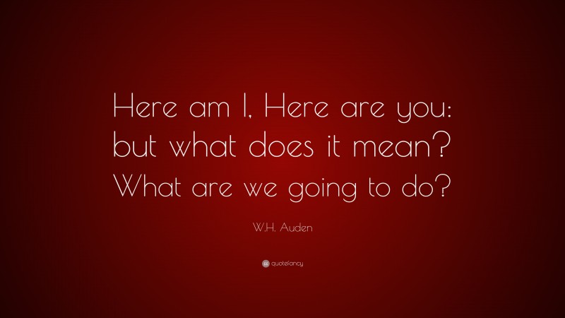 W.H. Auden Quote: “Here am I, Here are you: but what does it mean? What are we going to do?”