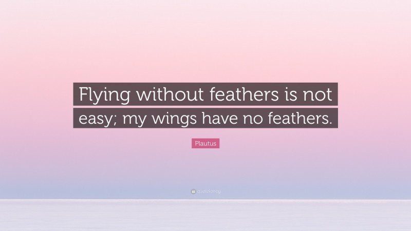 Plautus Quote: “Flying without feathers is not easy; my wings have no feathers.”