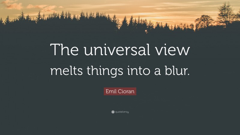 Emil Cioran Quote: “The universal view melts things into a blur.”