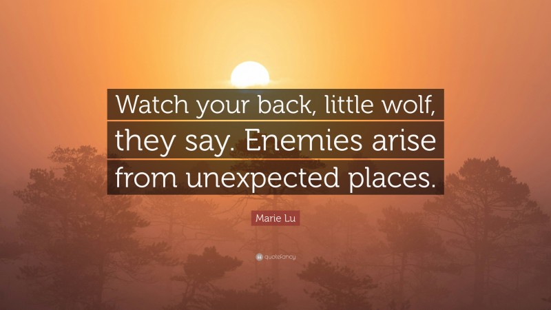 Marie Lu Quote: “Watch your back, little wolf, they say. Enemies arise from unexpected places.”