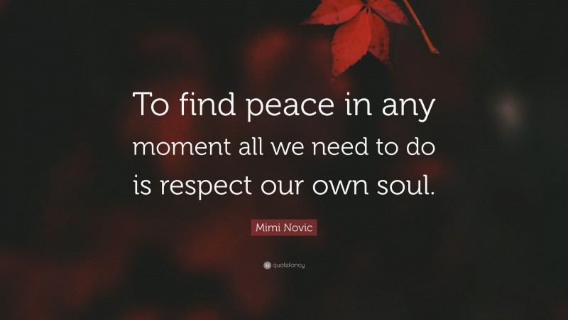 Mimi Novic Quote: “To find peace in any moment all we need to do is respect our own soul.”