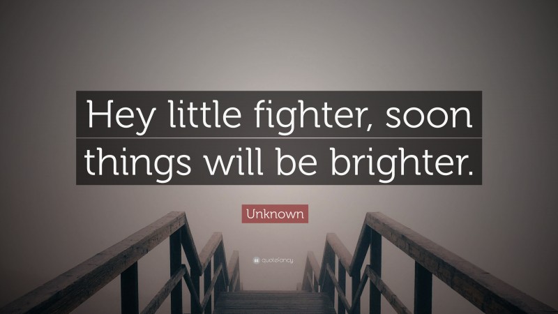 Unknown Quote: “Hey little fighter, soon things will be brighter.”