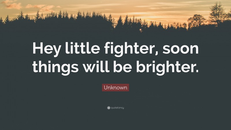 Unknown Quote: “Hey little fighter, soon things will be brighter.”