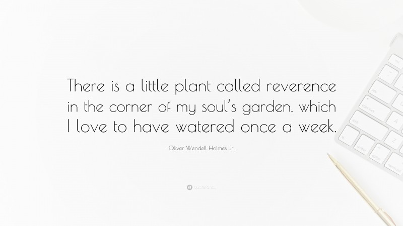 Oliver Wendell Holmes Jr. Quote: “There is a little plant called reverence in the corner of my soul’s garden, which I love to have watered once a week.”