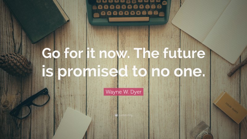 Wayne W. Dyer Quote: “Go for it now. The future is promised to no one.”