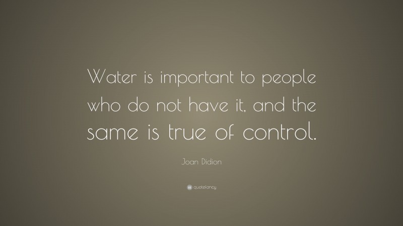 Joan Didion Quote: “Water is important to people who do not have it, and the same is true of control.”