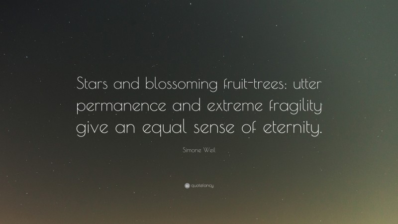 Simone Weil Quote: “Stars and blossoming fruit-trees: utter permanence and extreme fragility give an equal sense of eternity.”