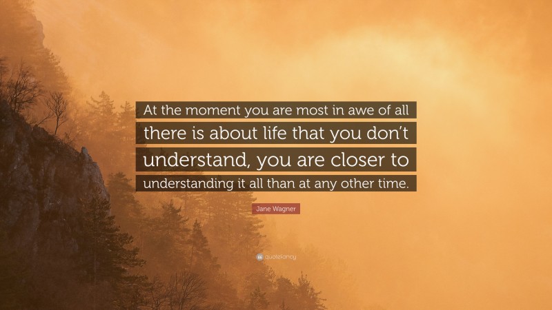 Jane Wagner Quote: “At the moment you are most in awe of all there is about life that you don’t understand, you are closer to understanding it all than at any other time.”