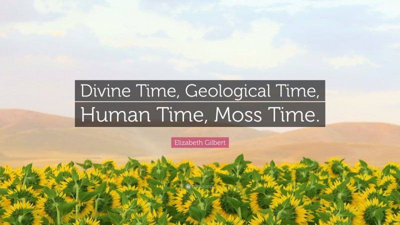 Elizabeth Gilbert Quote: “Divine Time, Geological Time, Human Time, Moss Time.”