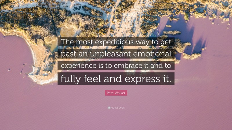 Pete Walker Quote: “The most expeditious way to get past an unpleasant emotional experience is to embrace it and to fully feel and express it.”