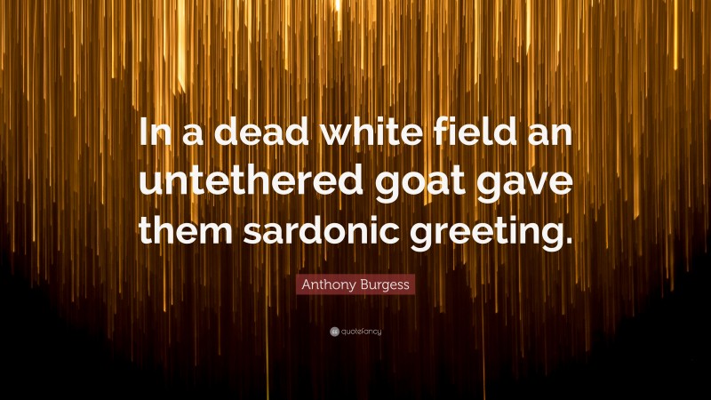 Anthony Burgess Quote: “In a dead white field an untethered goat gave them sardonic greeting.”