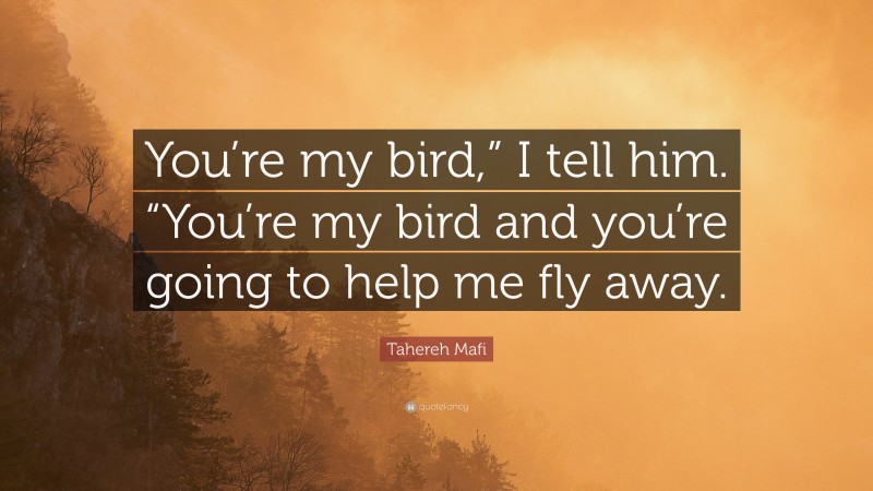 Tahereh Mafi Quote: “You’re my bird,” I tell him. “You’re my bird and you’re going to help me fly away.”