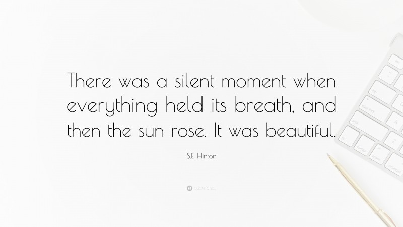 S.E. Hinton Quote: “There was a silent moment when everything held its breath, and then the sun rose. It was beautiful.”