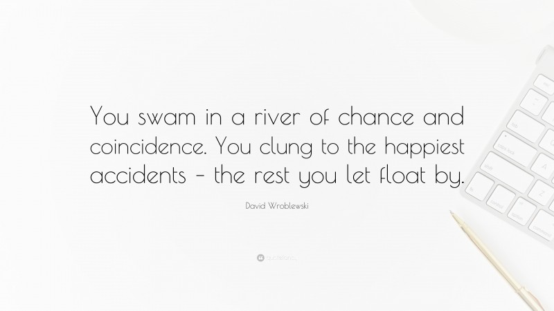 David Wroblewski Quote: “You swam in a river of chance and coincidence. You clung to the happiest accidents – the rest you let float by.”