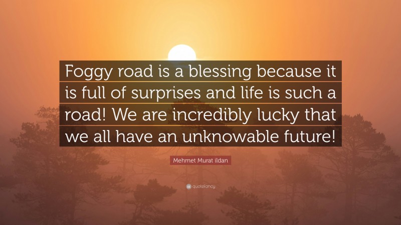 Mehmet Murat ildan Quote: “Foggy road is a blessing because it is full of surprises and life is such a road! We are incredibly lucky that we all have an unknowable future!”