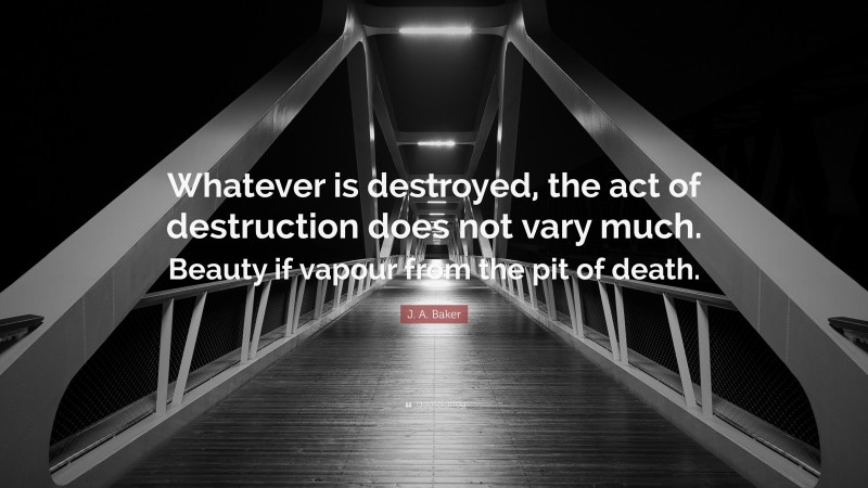 J. A. Baker Quote: “Whatever is destroyed, the act of destruction does not vary much. Beauty if vapour from the pit of death.”
