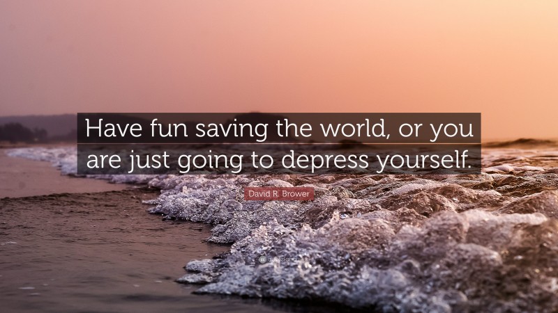 David R. Brower Quote: “Have fun saving the world, or you are just going to depress yourself.”