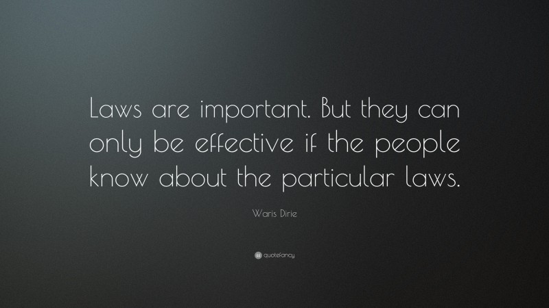 Waris Dirie Quote: “Laws are important. But they can only be effective if the people know about the particular laws.”