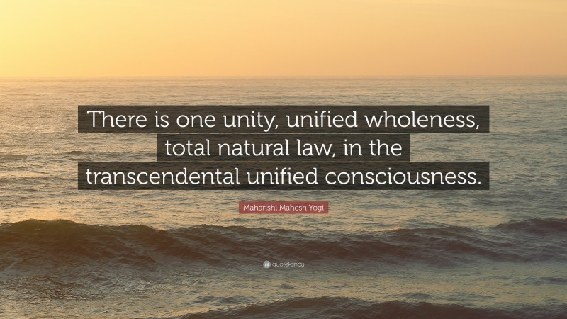 Maharishi Mahesh Yogi Quote: “There is one unity, unified wholeness, total natural law, in the transcendental unified consciousness.”