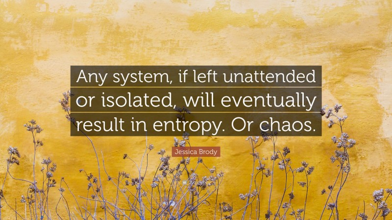 Jessica Brody Quote: “Any system, if left unattended or isolated, will eventually result in entropy. Or chaos.”