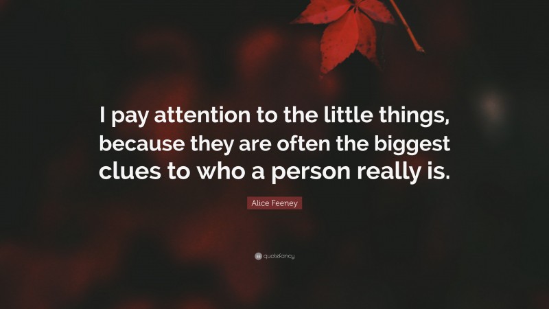 Alice Feeney Quote: “I pay attention to the little things, because they are often the biggest clues to who a person really is.”