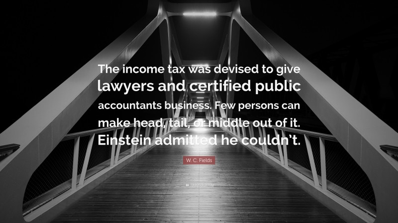 W. C. Fields Quote: “The income tax was devised to give lawyers and certified public accountants business. Few persons can make head, tail, or middle out of it. Einstein admitted he couldn’t.”