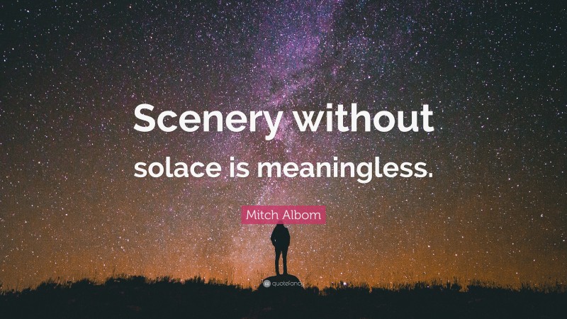 Mitch Albom Quote: “Scenery without solace is meaningless.”