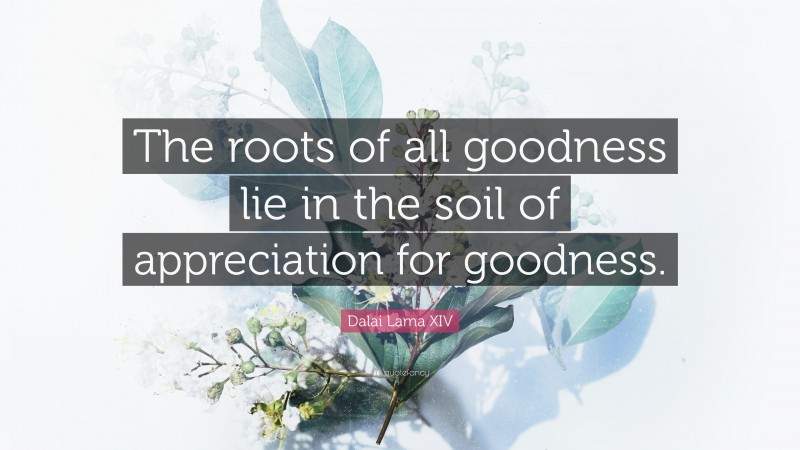 Dalai Lama XIV Quote: “The roots of all goodness lie in the soil of appreciation for goodness.”