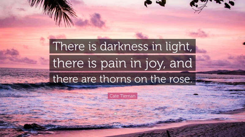 Cate Tiernan Quote: “There is darkness in light, there is pain in joy, and there are thorns on the rose.”