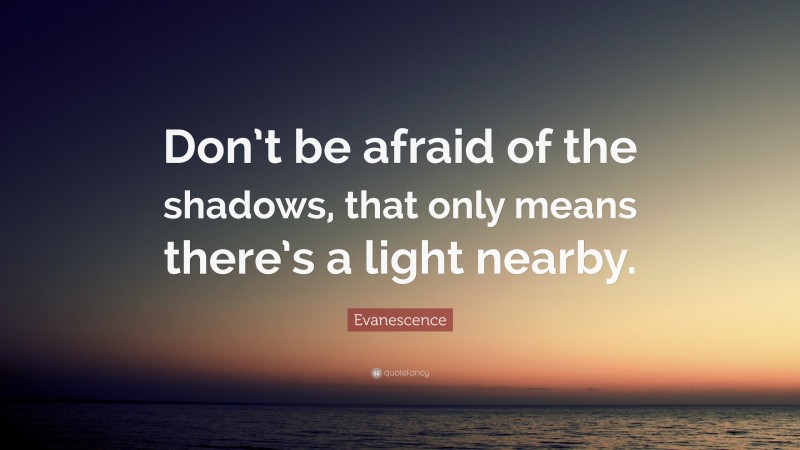 Evanescence Quote: “Don’t be afraid of the shadows, that only means there’s a light nearby.”