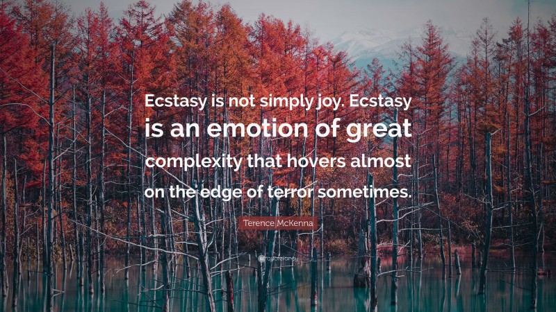 Terence McKenna Quote: “Ecstasy is not simply joy. Ecstasy is an emotion of great complexity that hovers almost on the edge of terror sometimes.”