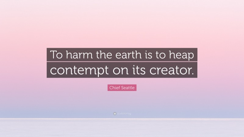Chief Seattle Quote: “To harm the earth is to heap contempt on its creator.”