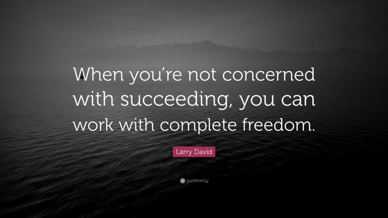 Larry David Quote: “When you’re not concerned with succeeding, you can work with complete freedom.”
