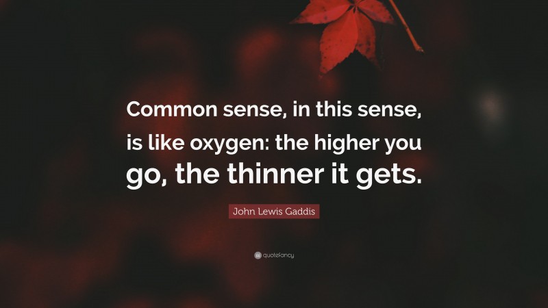 John Lewis Gaddis Quote: “Common sense, in this sense, is like oxygen: the higher you go, the thinner it gets.”