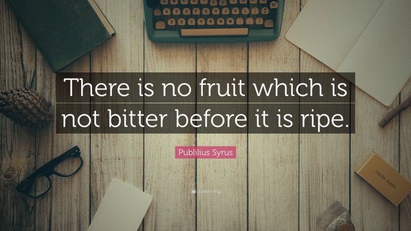 Publilius Syrus Quote: “There is no fruit which is not bitter before it is ripe.”